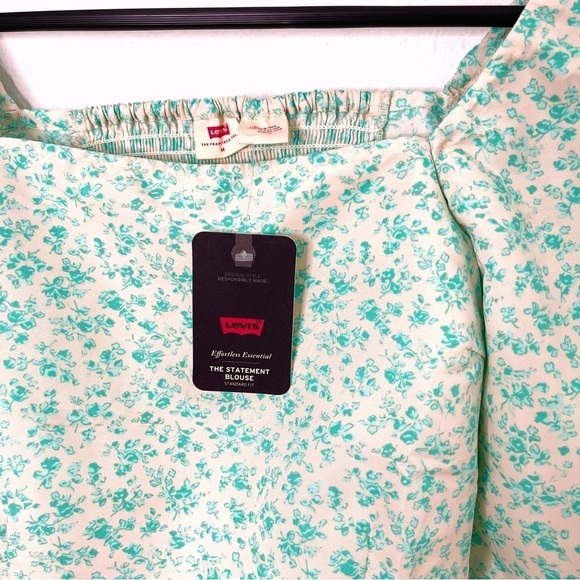 Levi’s Yvie square neck 3/4 sleeves cropped top statement blouse size M NWT - Picture 7 of 12